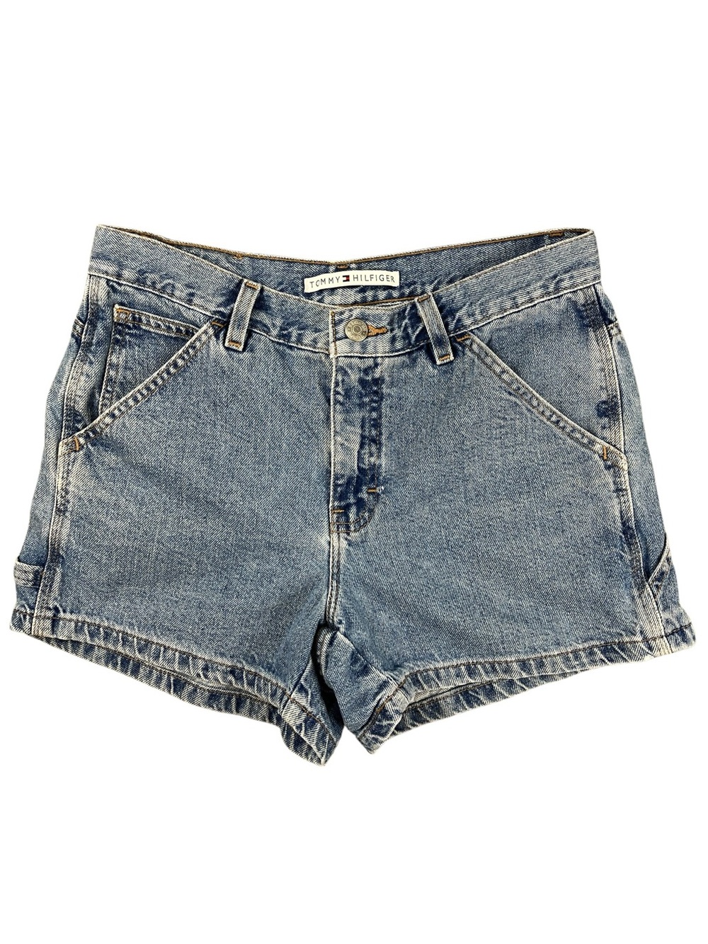 Y2K Tommy Hilfiger Jean Shorts Size 4 Light Wash Denim Carpenter Hammer Loop